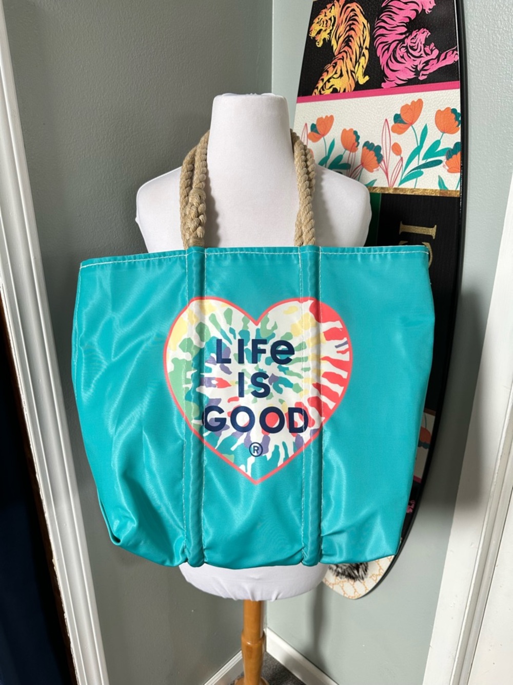 Life Is Good x Seabags Sail Tie Dye Heart Portland Maine Made Nautical Boat Tote